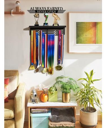 Trophy and Medal Display Shelf with Wooden Trophy Shelf - Race Medal Rack for Gymnastics - Easy to Install - Black - Buy Online on GoSupps.com