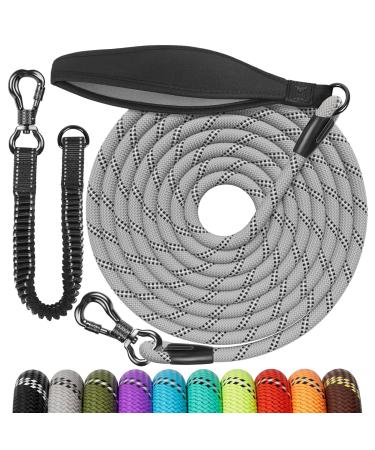 Aystkniet Bungee tow leash for dogs 3m 5m10m 15m 20m shock -absorbing dog leash with padded handle reflective threads lockable hooks for medium large dog 5m 8mm silver