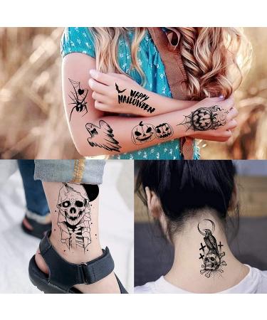 Halloween Temporary Tattoos - 52 Sheets for Kids and Adults | Scary 3D Skull, Skeleton, Ghost, Vampire, Bat, Pumpkin, Spider, Devil Designs - Buy Online on GoSupps.com