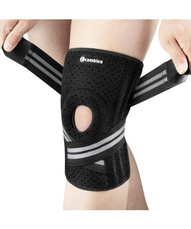 CAMBIVO Knee Brace for Women & Men Knee Brace with Side Stabilizers for Knee Pain Relief Adjustable Compression Knee Support for Gym Running Working Out (Medium Gray Medium Black