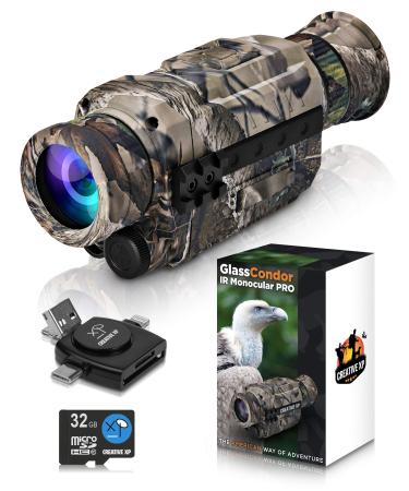 CREATIVE XP Infrared Night Vision Monocular Telescope for 100% Darkness - IR Digital Monocular, High-Tech Spy Gear for Hunting & Surveillance - Save Photo & Video with Card Reader Included