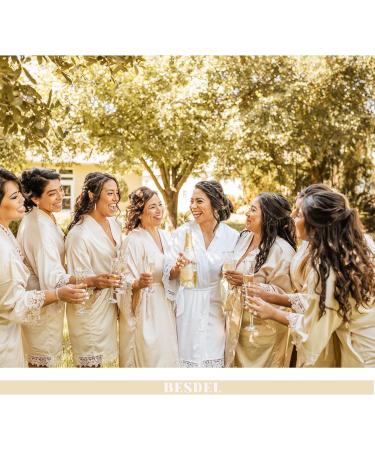 BESDEL Women's Satin Silk Bathrobe XXL Gold - Short Kimono Robe with Oblique V-Neck for Bridesmaids - Buy Online on GoSupps.com