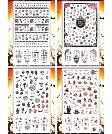 Kalolary Halloween Nail Art Stickers Decals 12 Sheets Self-Adhesive DIY Nail Art Strips Various Patterns Pumpkin Bat Ghost Skull Skeleton Nail Decoration for Girls Women Halloween Party - Buy Online on GoSupps.com
