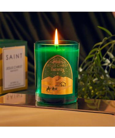 SAINT Jesus Christ Nativity Scented Candle - Aromatherapy with Prayer Coin & Holy Oil | Myrrh & Cedarwood | 80 Hour Burn Time | Special Edition - Buy Online on GoSupps.com