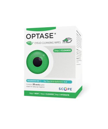 OPTASE Tea Tree Oil Eyelid Wipes - Eyelid Cleansing Wipes for Dry Eyes - Tea Tree Wipes for Blepharitis Treatment - Preservative Free, Natural Ingredients - Step 2 Cleanse - TTO Eye Wipes, Box of 20