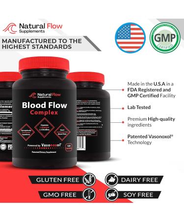 Blood Flow Complex with Cayenne Pepper Ginkgo Red Yeast Rice Powder Horse Chestnut Extract for Heart and Circulation Support Powered by Vasonoxyl - 120 Capsules - Buy Online on GoSupps.com