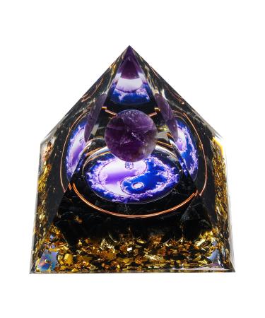 MXiiXM Orgone Pyramid for Positive Energy, Amethyst Crystal Ball Orgonite Pyramid, Protection Crystals Energy Generator for Stress Reduce Healing Meditation Attract Wealth Lucky (Tai Chi)