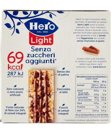  Italian Gourmet E.R. Hero Light Pack of 6 chocolate cereal bars no palm oil no preservatives no colorings no added sugar 120g - Buy Online on GoSupps.com