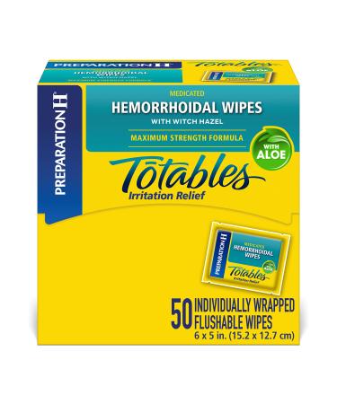 Preparation H Totables Hemorrhoid Flushable Wipes with Witch Hazel for Skin Irritation Relief - 50 Count