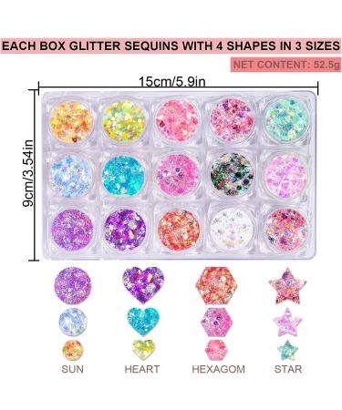15 Colors Face & Body Glitter Gel - Long-Lasting Mermaid Sequins Chunky Glitter for Makeup, Hair, Nails - Aloe Vera Infused - Ideal for Festivals & Parties - 52.5g - Buy Online on GoSupps.com