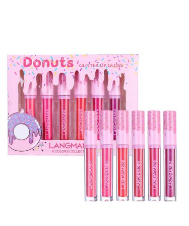 6PCs / Set Donut glitter lip gloss shiny diamond liquid lipstick high-colored metallic waterproof moisturizing lighten lip spots color tones cosmetic make-up