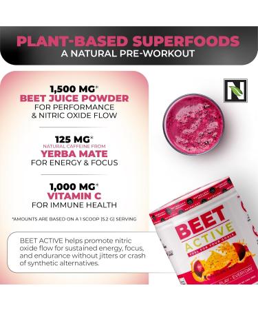 Nutrology Beet Active Natural Pre-Workout Powder Supports Energy Endurance & Nitric Oxide Flow with Beet Powder Yerba Mate & Electrolytes Vegan Pre Workout Passion Fruit Flavor 30 Servings - Buy Online on GoSupps.com