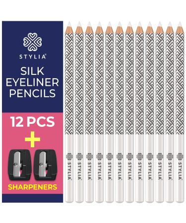 White Eyeliner Pencil - Waterproof, Long-Lasting - Soft Strokes, Easy Glide - Highly-Pigmented Silky Pen - Multipurpose Makeup Tool, Works as Eyeshadow, Highlighter, or Lip Liner - 12-Pack