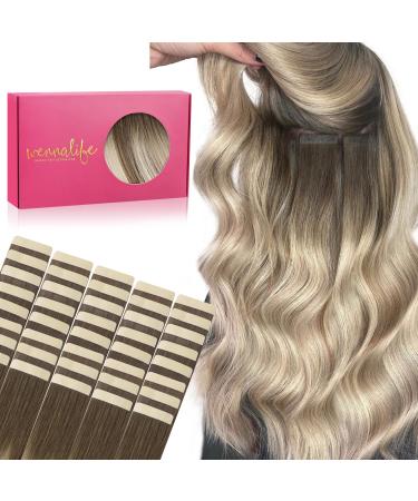 If-of-hearted tape extensions real hair 40PCs 80g 30cm 12 inch sand brown to platinum blonde hair extension Real hair extensions tape invisible tape in extensions real hair Seidig hair extensions Seidig 30cm-80g #9/60 sand brown to Platinblond