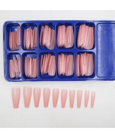 Nude Pink Long Coffin False Nails - 100pc Colored Acrylic Tips for Women & Girls | Press on Ballerina Shape Manicure DIY - Buy Online on GoSupps.com