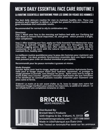 Brickell Men's Daily Essential Face Care Routine - Gel Facial Cleanser & Moisturizer Set | Natural & Organic Men's Skincare Gift - Buy Online on GoSupps.com