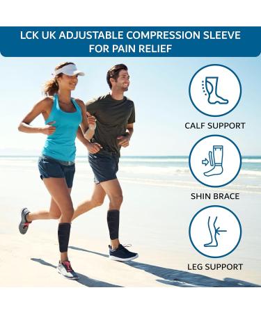 LCK UK Adjustable Calf Support Sleeve for Muscle Pain Relief - Compression Shin Brace for Running Sports Recovery - Reduces Swelling - Men and Women (Black) - Buy Online on GoSupps.com