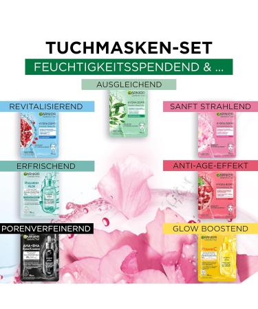 Garnier Cloth Masks Set for All Skin Types - 7 Vegan Facial Masks with Hyaluronic Acid | Hydra Bomb & Nutri Bomb | 28g Each - Buy Online on GoSupps.com