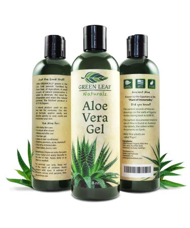 Organic Aloe Vera Gel for Natural Skin Care | 100 % Pure Aloe Vera | Thin Aloe Gel for Skin, Face, Hair, Daily Moisturizer, Aftershave lotion, Sunburn Relief - 8 Ounce, By Green Leaf Naturals 8 Fl Oz (Pack of 1)