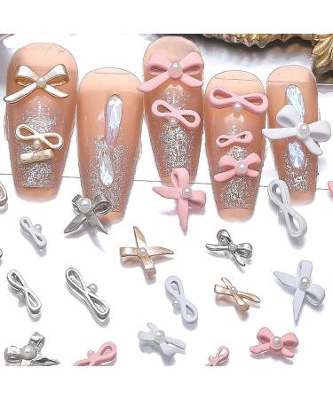 3D Bow Nail Charms 24PCS Gold Silver Pink White Bow Tie Pearl Nail Art Charms Nail Rhinestones Gems Nail Art Bows for Nail Art Design Decorations DIY Crafts Jewelry Accessories (Pattern A) - Buy Online on GoSupps.com