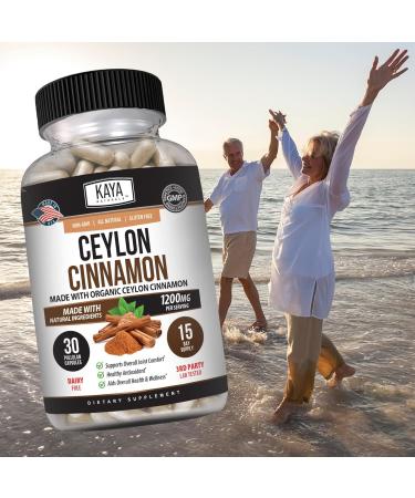 Kaya Naturals Ceylon Cinnamon Supplement | 1200mg per Serving Vegan - Non-GMO & Gluten Free - 30 Capsules 30 Count (Pack of 1) - Buy Online on GoSupps.com
