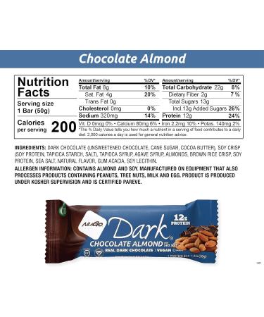 NuGo Dark Chocolate Almond with Sea Salt 12g Protein Bar Vegan Gluten Free Non-GMO Kosher Pareve 24 Count Chocolate Almond with Sea Salt 24 Count (Pack of 1) - Buy Online on GoSupps.com