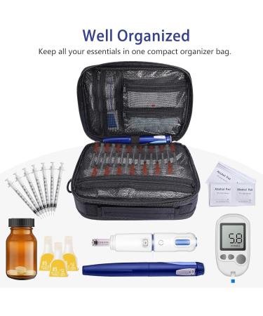 SJEhome Insulin Cooler Diabetic Travel Case - Large Black Double Layer Design for Glucose Meter, Insulin Pens & Accessories - Portable Medicine Bag with Shoulder Strap - Buy Online on GoSupps.com