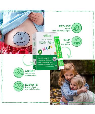 ZEBORA Kids Probiotic & Prebiotics Powder | Age 3+ | Digestive & Immune Support | Constipation Relief | Non-GMO | Gluten-Free | 30 Packets - 5 Billion CFUs - Buy Online on GoSupps.com