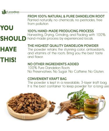 Lavendium Premium 50g (1.76oz) Dandelion Root Powder 100% Natural and Pure from Dandelion Root No Additives No Gluten No Sugar Vegan - Buy Online on GoSupps.com