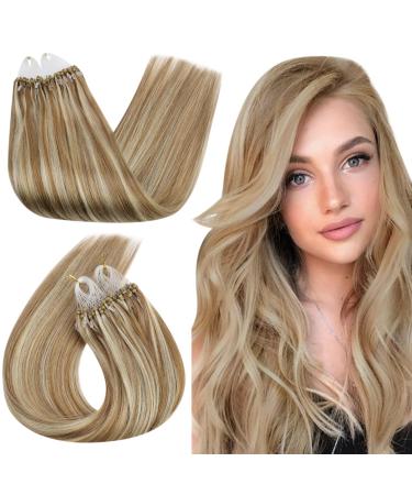 Ugeat microring extensions real hair brown highlight extensions real hair microring 1g invisible microring extensions real hair golden brown highlight blonde blonde 45cm 50g 50 stems 45 cm 1.Microring #10/613