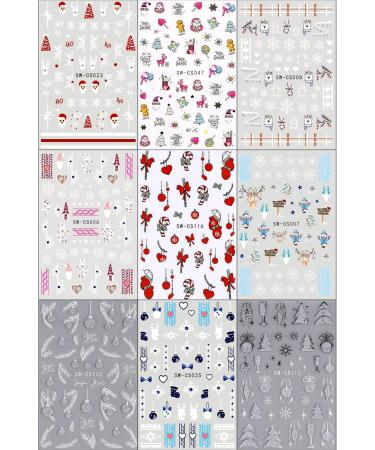 JMEOWIO 9 Sheets Christmas Nail Art Stickers Decals Self-Adhesive Red Snowflake Xmas Winter Holiday Nail Supplies Nail Art Design Decoration Accessories - Buy Online on GoSupps.com