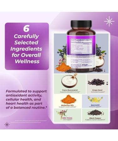 Resveratrol with Grape Seed + Quercetin Berberine + Milk Thistle Powerful Anti-Aging (150-day Supply (Pack of 1)) - Buy Online on GoSupps.com
