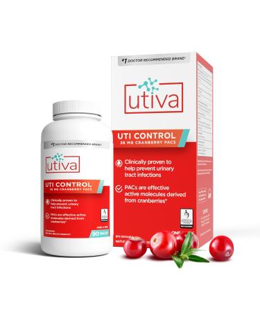 Utiva UTI Control Cranberry PACs Clinically Studied Ingredients 36mg PACs for UTI Treatment - Cranberry Supplement for Urinary Tract Health for Women and Men Cranberry Pills - 90 Vegi Capsules UTI Control 90-Pack