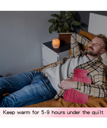 2L Hot Water Bottle with Elegant Knitted Cover - Pain Relief for Neck, Feet, Back & Periods - Bed & Foot Warmer - Pink - Buy Online on GoSupps.com