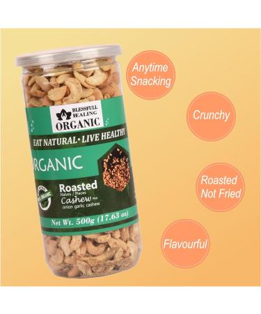 Blessfull Healing Organic Natural Vegan Onion Garlic Roasted Halves/Pieces Cashew Nuts Crunchy Kaju 500 Gram - Buy Online on GoSupps.com