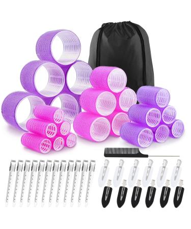 JOISHOP 50pcs Hair Rollers with Clips Jumbo Large Medium Small Velcro Rollers for Hair Volume Big Hair Curlers Rollers for Long Medium Short Hair DIY Hairdressing (Purple Rose red) 50PCS-B