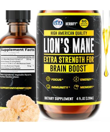 Lions Mane - Lions Mane Mushroom Supplement- Lions Mane Tincture - Natural Immune Support - Lions Mane Tincture for Memory, Focus & Clarity - Daily Mushroom Supplement - Vegan, Organic - 4 Fl oz 4 Fl Oz (Pack of 1)