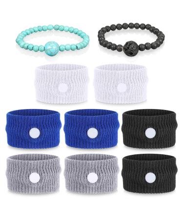 4 Pairs Kids Motion Sickness Bands Motion Sickness Bands and 2 Pcs Anti Car Sickness Bracelet Nausea Bands for Kids Adults Morning Sickness Wristband Push Bead into Wrist(Blue Grey White Black)