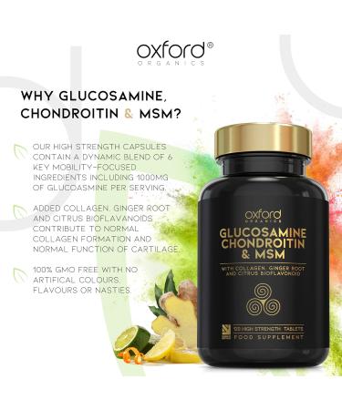 High Strength Glucosamine Chondroitin MSM Tablets | 120 Glucosamine Sulphate Tablets with Collagen & Ginger | Made in UK for Men & Women - Buy Online on GoSupps.com
