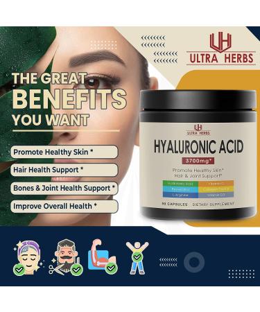 Hyaluronic Acid Capsules 3700mg with Collagen Peptide and Vitamins - Anti-Aging Supplement for Skin, Hair, and Joints - 90 Count - Buy Online on GoSupps.com