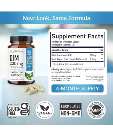 DIM 200mg Supplement for Hormone Balance | Menopause & Acne Support | Non-GMO Vegan | 120 Count - Buy Online on GoSupps.com