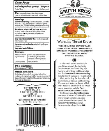 Smith Brothers Sore Throat Lozenges with Pectin (Warming Apple Pie Flavor) - 90 Count Vintage Candy Throat Drops - Buy Online on GoSupps.com