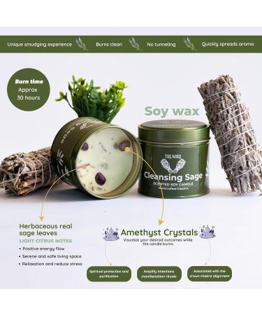Sage Candle Smudge Kit - 5oz Soy Wax for Cleansing Negative Energy | Organic Aromatherapy Gifts with Crystals | Non-Toxic & Long Lasting - Buy Online on GoSupps.com