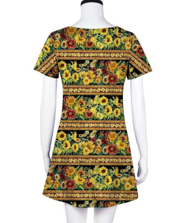 2022 Women's Casual Crewneck Tshirt Dress - Yellow Large, Tropical Print Boho Beach Sundress - Buy Online on GoSupps.com