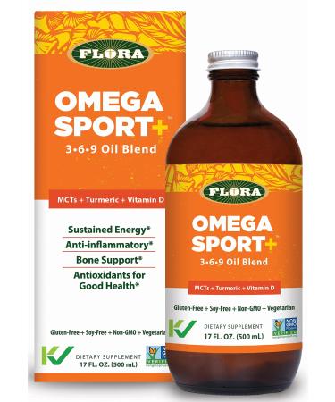 Flora Omega Sport+ 3-6-9 Oil Blend 8.5 oz Small - MCT + Turmeric + Vitamin D - Vegetarian Omega Sport+ 369 8.5 Ounce