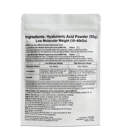 Hyaluronic Acid Powder 50g - Anti-Aging Low Molecular Weight Serum for DIY Cosmetics | Reduces Fine Lines & Wrinkles - Buy Online on GoSupps.com