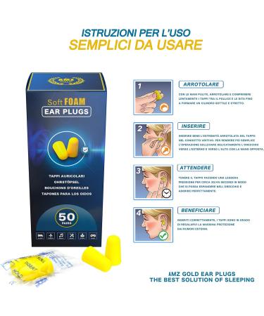 50 Pairs AMZ Gold Earplugs for Sleeping - Soft Foam Comfortable & Noise-Damping | Best Insulation for Restful Sleep - Buy Online on GoSupps.com