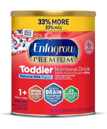 Enfagrow NeuroPro Omega 3 DHA Prebiotics Non-GMO Toddler Nutritional Milk Drink, Natural Milk Flavor Powder, 32 Oz, Can Toddler 32oz