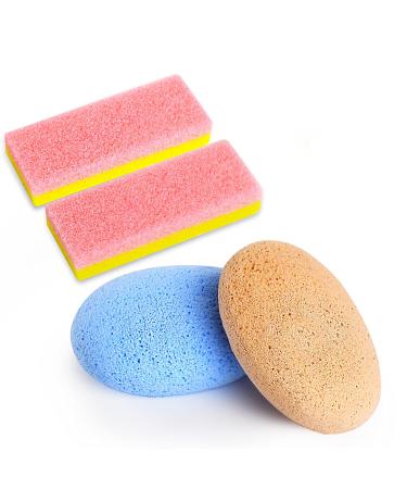 Foot Pumice Stone for Feet Set Includes 2 PCS Pedicure Glass Stone for Heavy Callused Feet 2 PCS 2 in 1 Foot Scrubber Sponge for Hard Dead Skin Callus Remover
