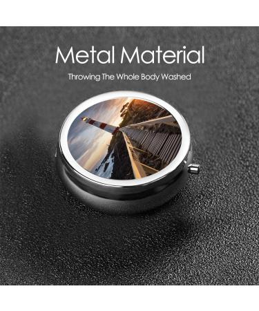 Lighthouse Printed Mini Round Pill Box - 3 Compartment Travel Organizer Portable Medicine Case for Home & Office Use - Buy Online on GoSupps.com